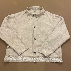 CP Shades Linen Shirt Jacket With Floral Embroidered Trim Size Large